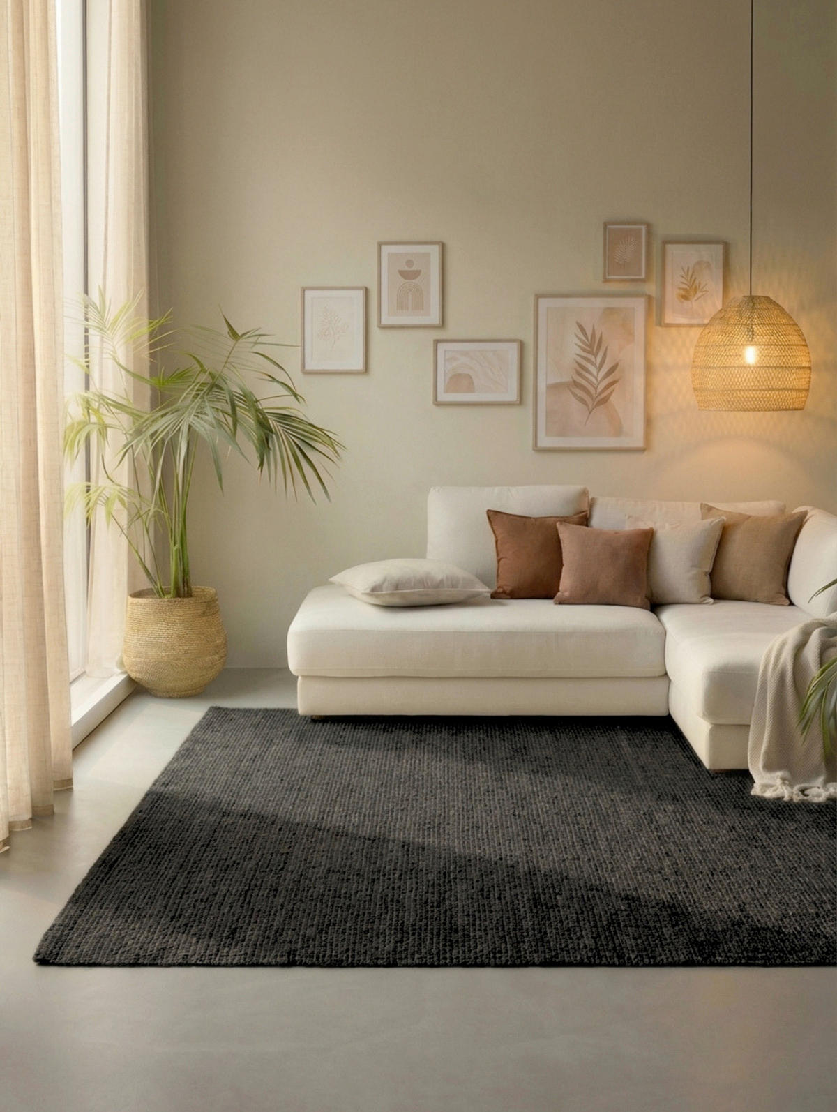 JUTETEPPICH 190/280 cm Bouclé Schwarz rechteckig  - Schwarz, Basics, Textil (190/280cm) - Hanse Home