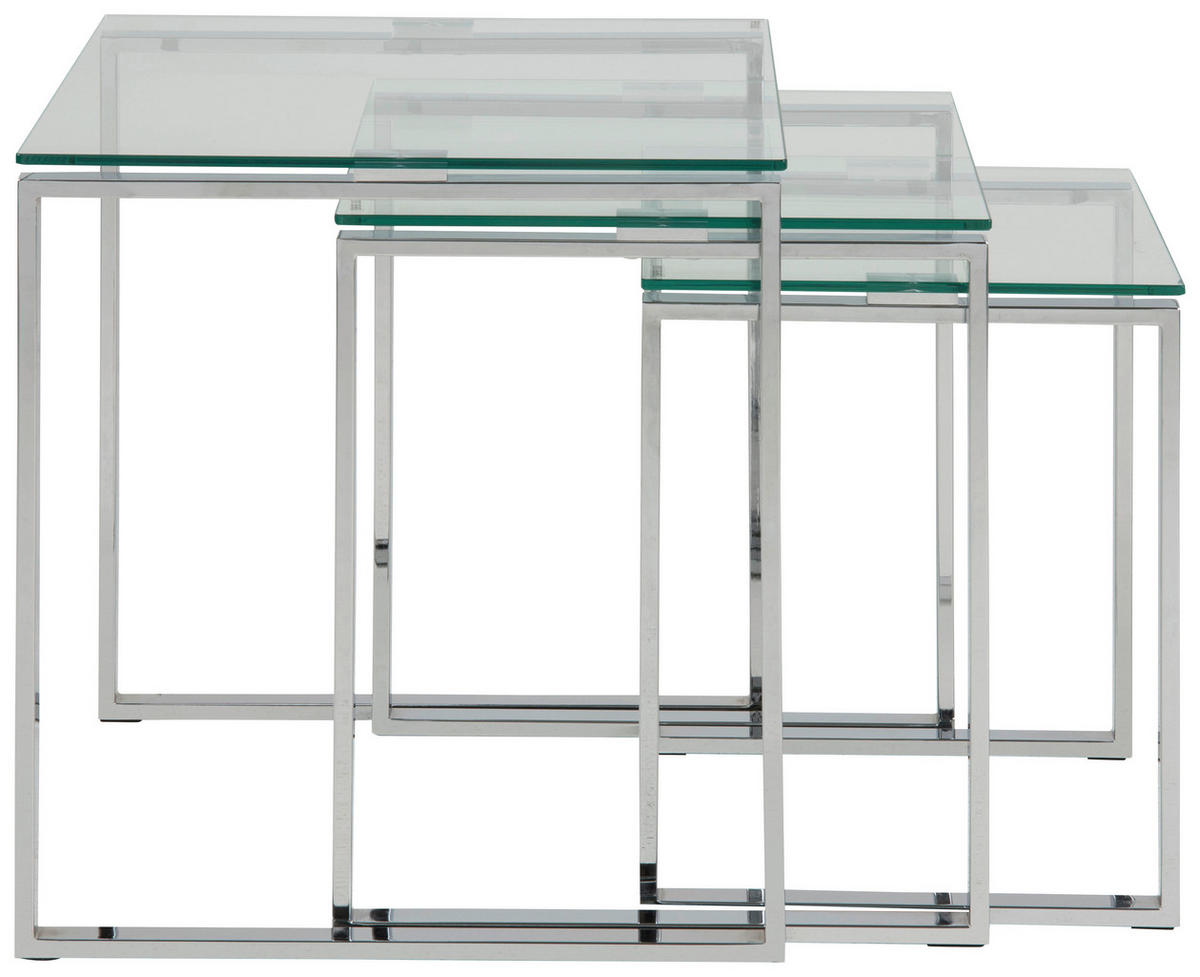BEISTELLTISCHSET in Glas 36-50/36-50/45-55 cm  - Klar/Chromfarben, Trend, Glas/Metall (36-50/36-50/45-55cm)