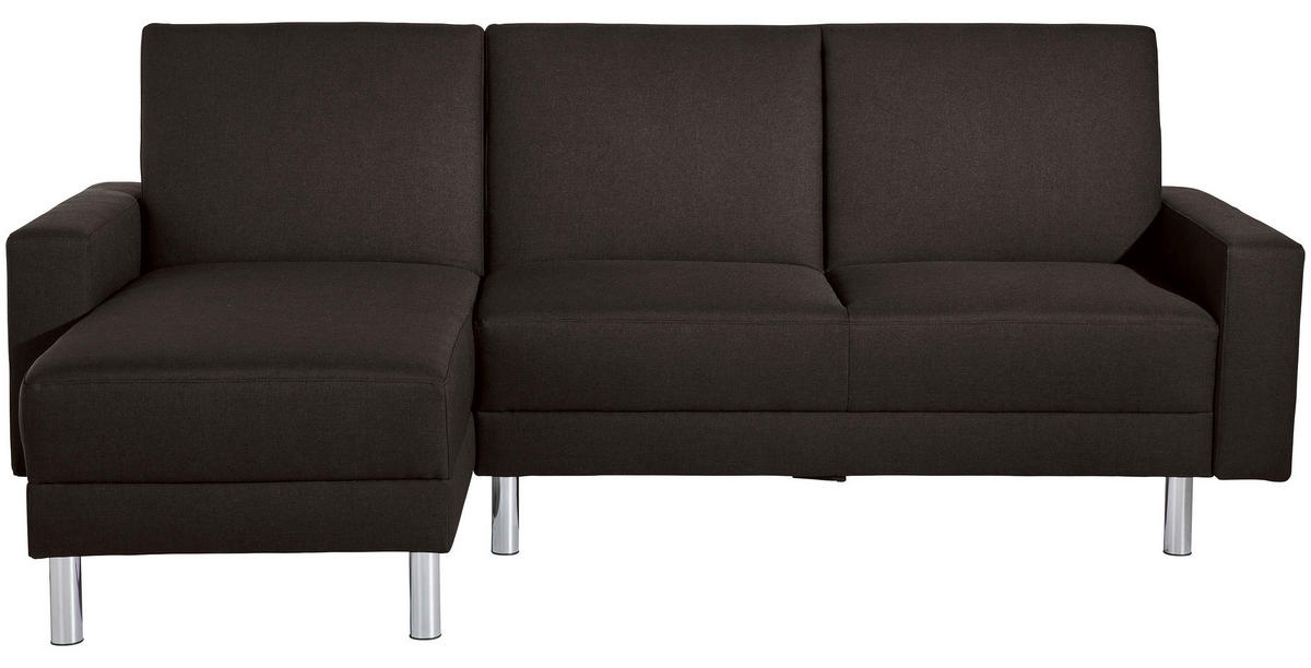 ECKSCHLAFSOFA inkl. Hocker  in Flachgewebe Dunkelbraun  - Chromfarben/Dunkelbraun, KONVENTIONELL, Textil/Metall (152/230cm) - Max Winzer