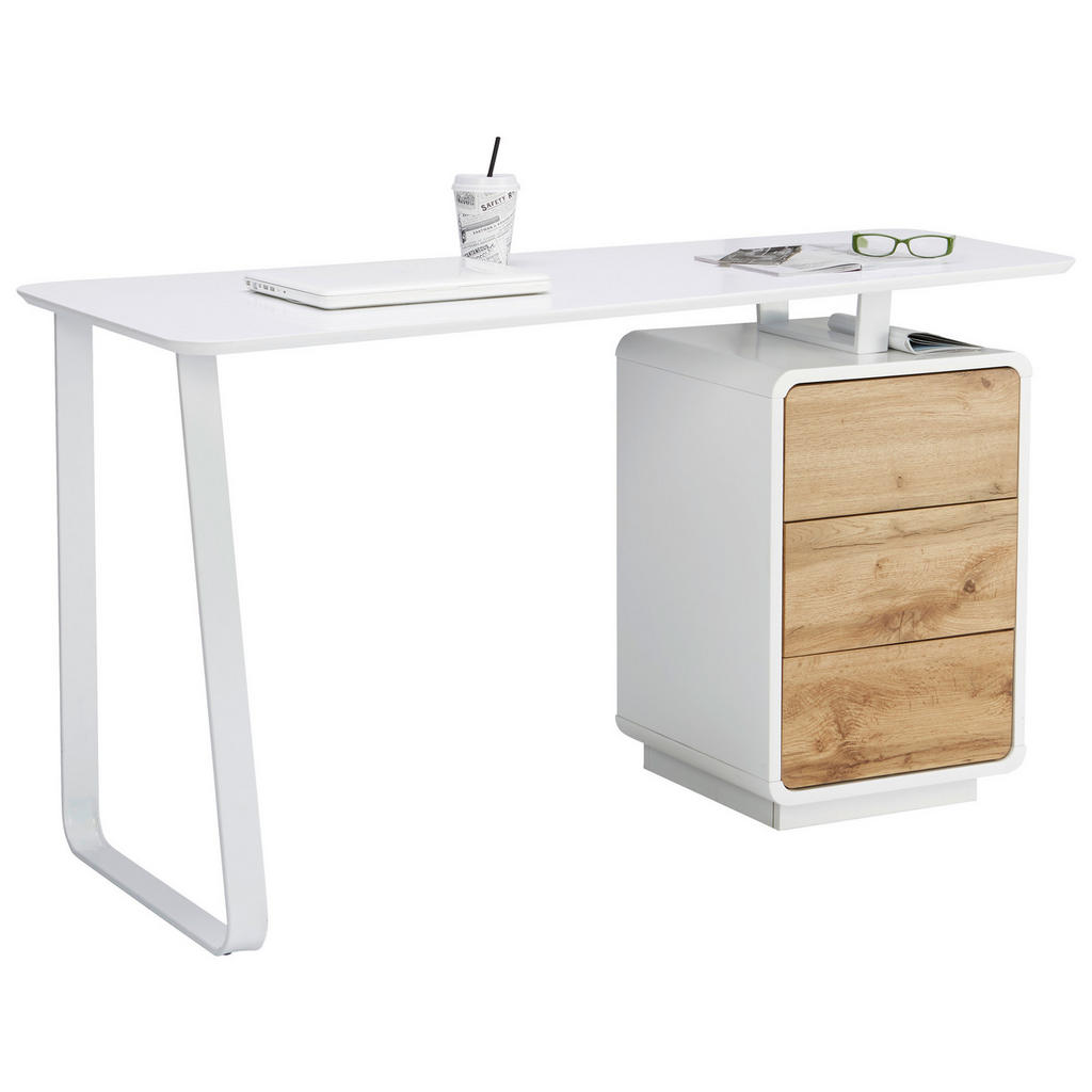 Xora PÍSACÍ STÔL, biela, farba duba, 140/44-60/76 cm Xora PÍSACÍ STÔL, biela, farba duba, 140/44-60/76 cm