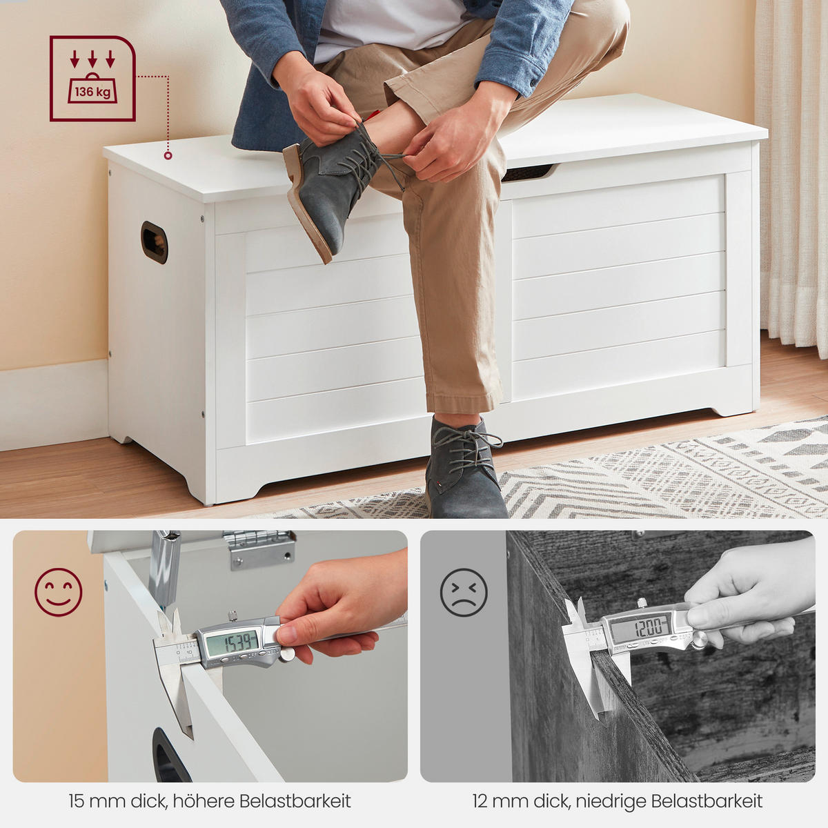 TRUHLA, 100/46/40 cm - bílá, Trend, kompozitní dřevo (100/46/40cm) - Boxxx