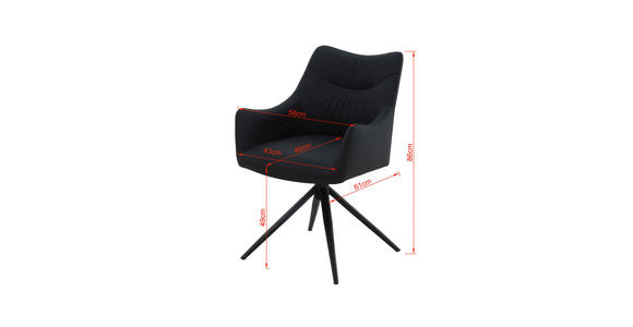 ARMLEHNSTUHL  Sitzfläche 360° drehbar, automatische Rückholfunktion  Echtleder  Schwarz  - Schwarz, MODERN, Leder/Metall (57/86,5/61,5cm) - Novel