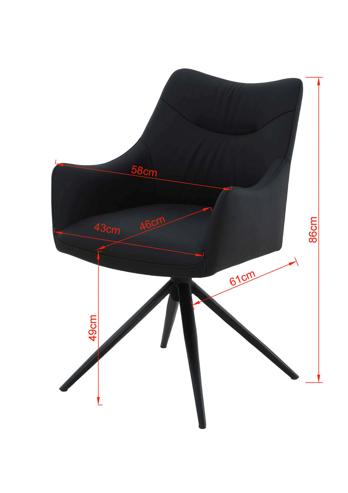 NASLANJAČ, kovina, usnje črna  - črna, Moderno, kovina/usnje (57/86,5/61,5cm) - Novel