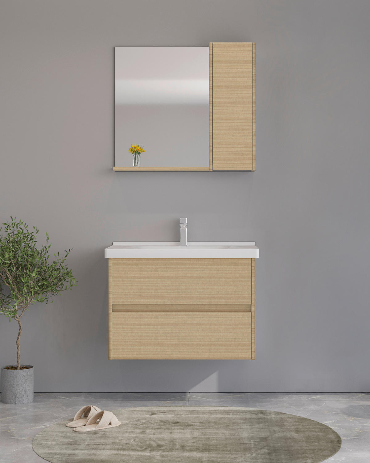 BADEZIMMER 3-teilig  in  - Eichefarben/Weiß Hochglanz, MODERN, Glas/Keramik (80/119/45cm) - MID.YOU