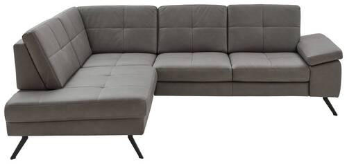 ECKSOFA in Lederlook, Mikrofaser Dunkelgrau  - Dunkelgrau/Schwarz, Design, Textil/Metall (220/261cm) - Beldomo System