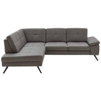 ECKSOFA in Lederlook, Mikrofaser Dunkelgrau  - Dunkelgrau/Schwarz, Design, Textil/Metall (220/261cm) - Beldomo System