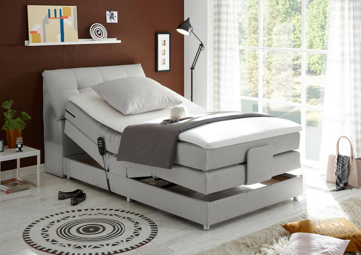 BOXSPRINGBETT 120/200 cm,  in Silberfarben, Matratze, Bettkasten, Topper, motorische Verstellbarkeit, H2 = mittel  - Silberfarben, Design, Kunststoff/Textil (120/200cm) - Esposa