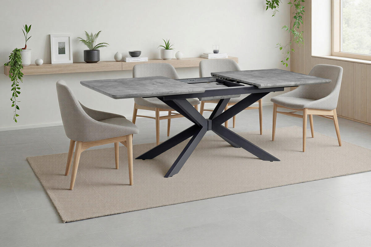 ESSTISCH Grau rechteckig  ausziehbar  - Schwarz/Grau, KONVENTIONELL, Holzwerkstoff/Metall (160-200/90/76cm) - MID.YOU