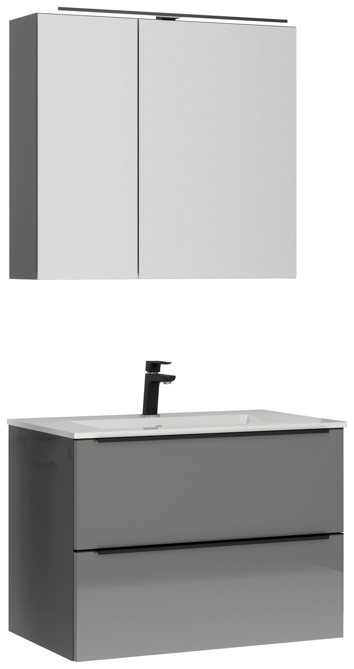 BADEZIMMER 3-teilig  in 81 cm  - Schieferfarben/Schwarz, MODERN, Holzwerkstoff/Stein (81cm) - Nobilia