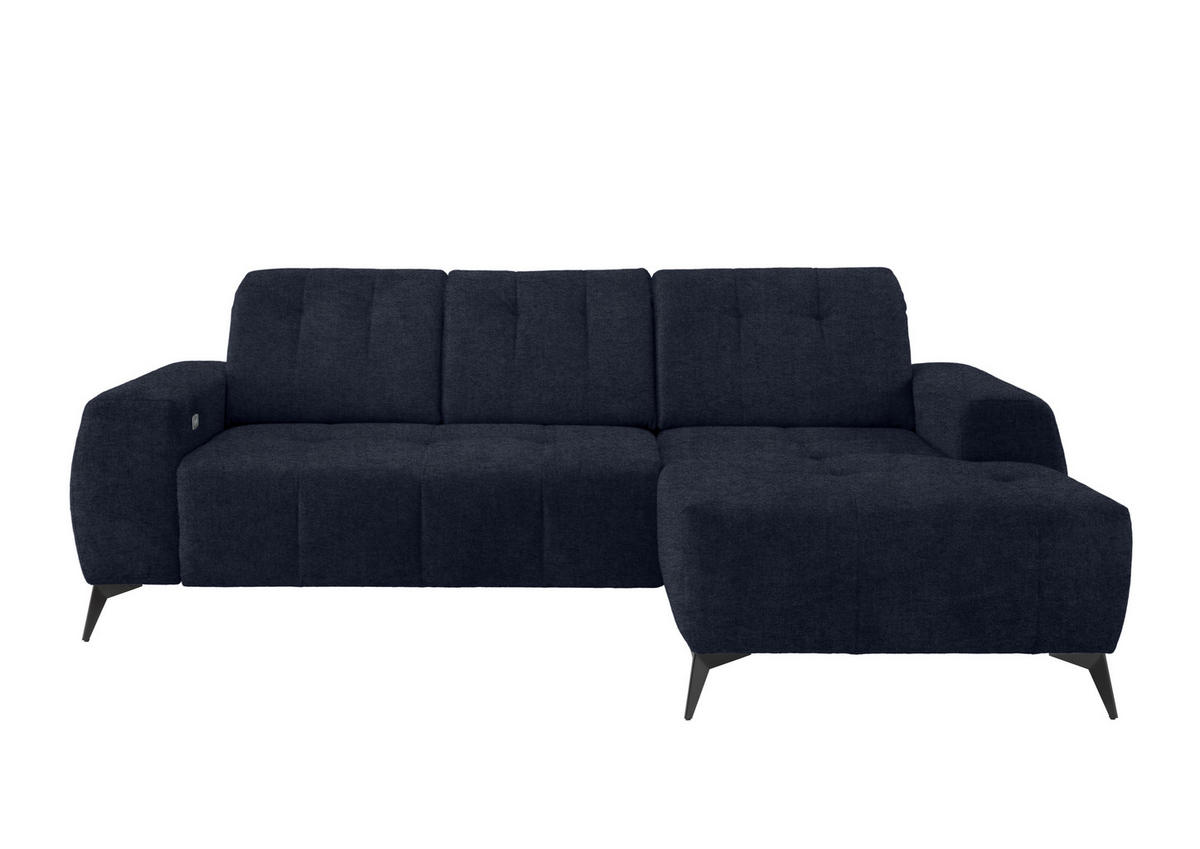 ECKSOFA in Mikrofaser Dunkelblau  - Schwarz/Dunkelblau, Modern, Textil/Metall (258/180cm) - Livetastic