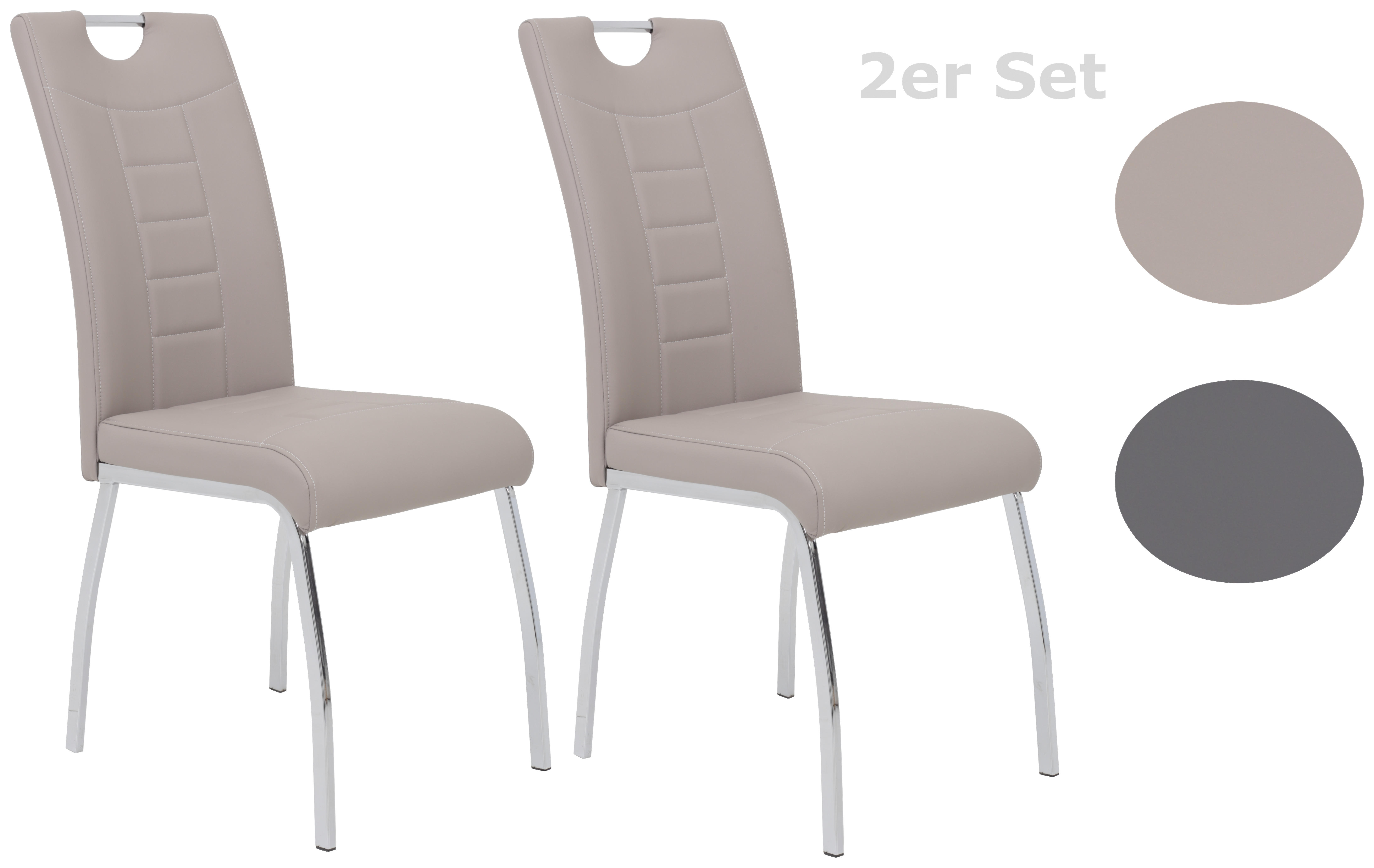 STUHL-SET 2 Stück  in Stahl Lederlook  - Chromfarben/Weiß, MODERN, Textil/Metall (43/100/64cm) - MID.YOU