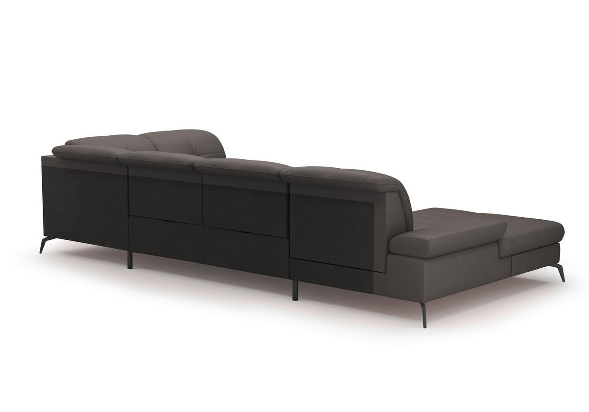 WOHNLANDSCHAFT in Vliesstoff Kombination Echtleder/Stoff Mokka  - Schwarz/Mokka, Konventionell, Leder/Textil (185/357/231cm) - Sit & More