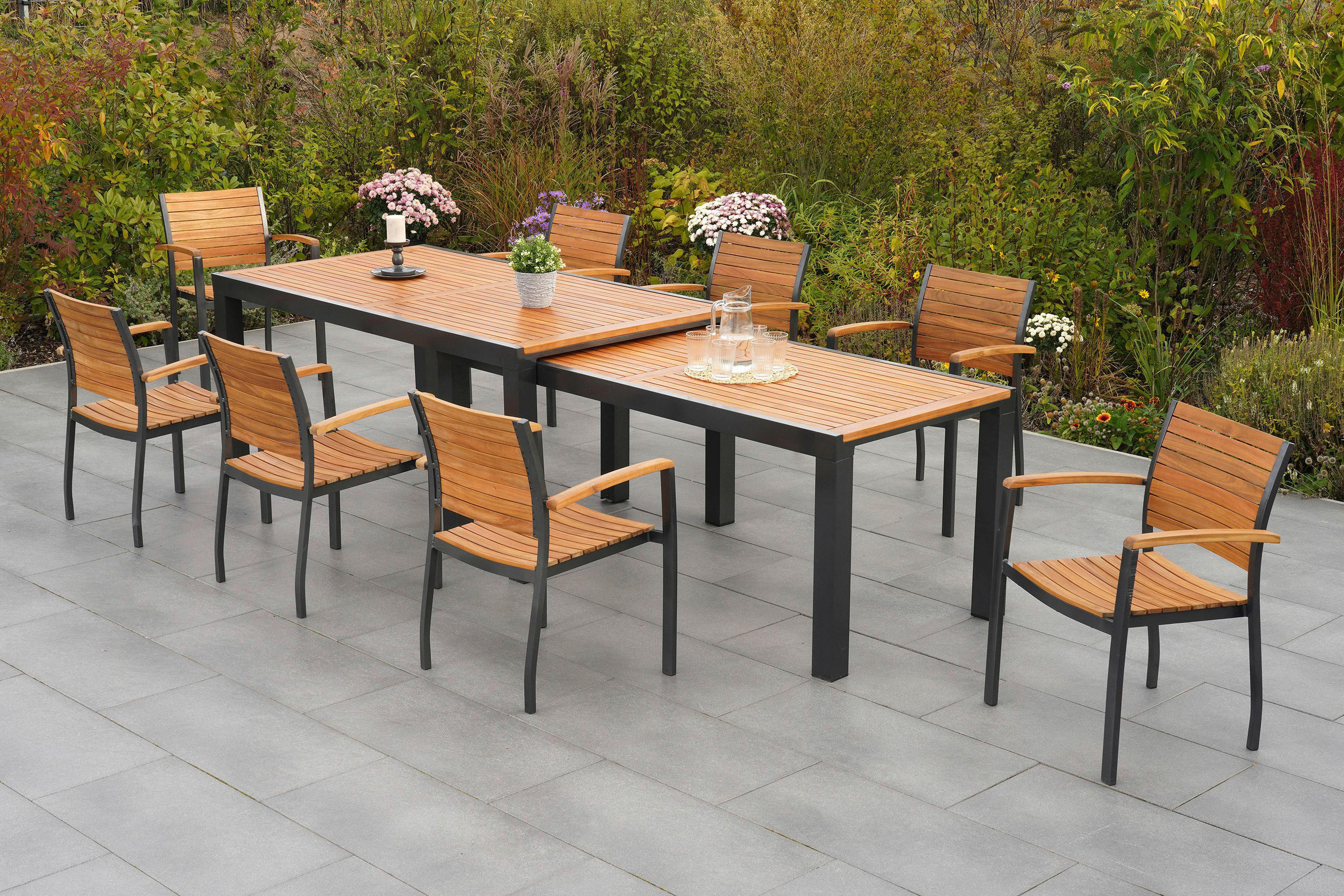 GARTENTISCH Holz, Metall Graphitfarben, Naturfarben rechteckig  - Graphitfarben/Naturfarben, MODERN, Holz/Metall (180-300/100/80cm) - Gardenson