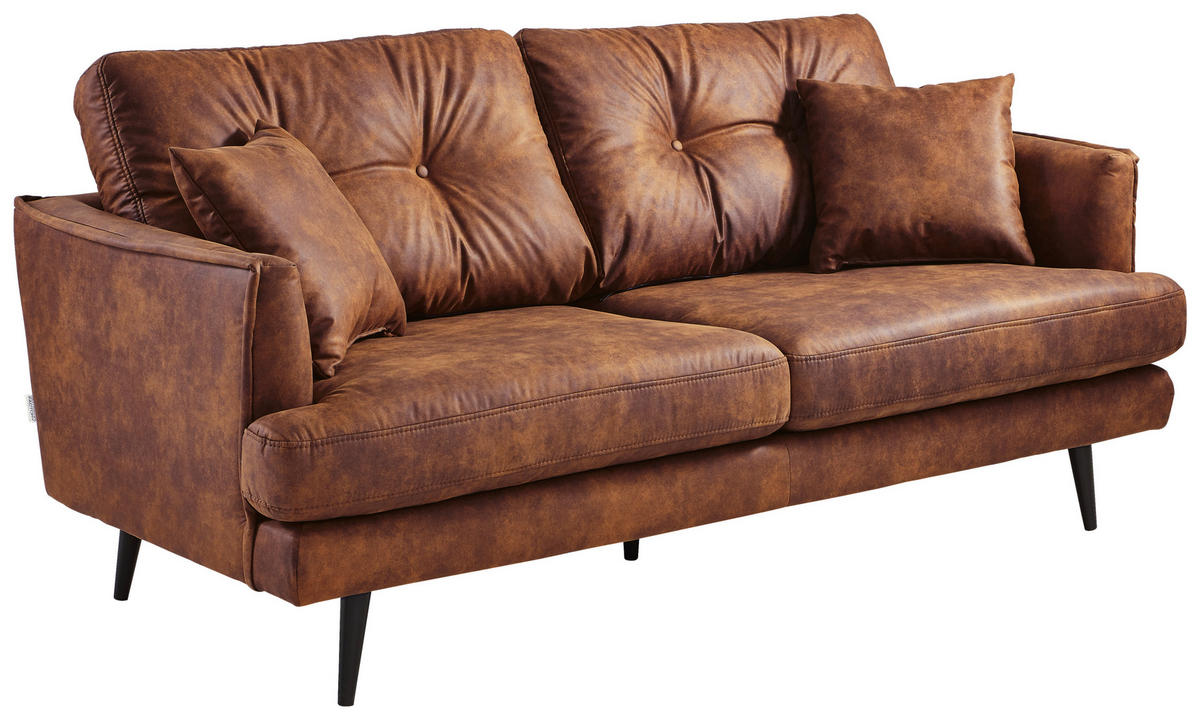 2-SITS SOFFA i textil cognacfärgad  - cognacfärgad/svart, Design, trä/textil (187/89/92cm) - MID.YOU