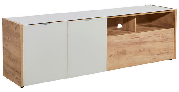 LOWBOARD - Kaschmir/Eichefarben, KONVENTIONELL, Glas/Holzwerkstoff (177/55/40cm) - Voleo