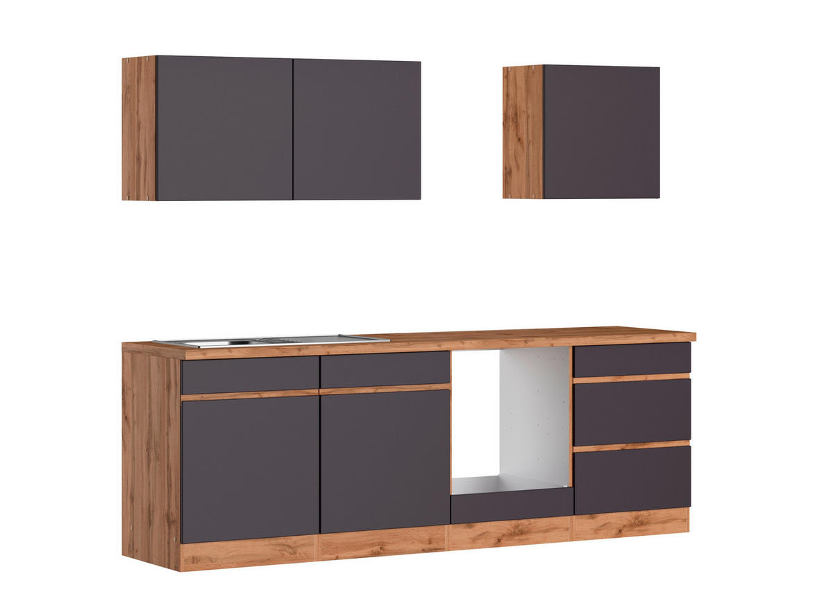 KÜCHENLEERBLOCK 240 cm   in Grau, Eiche Wotan  - Eiche Wotan/Grau, Design, Holzwerkstoff (240cm) - Held