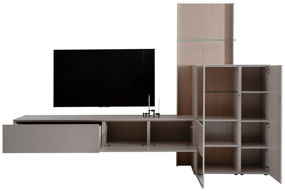 WOHNWAND  in Eichefarben, Kaschmir 340/234/45 cm  - Kaschmir/Eichefarben, Design, Glas/Holz (340/234/45cm) - Schöner Wohnen