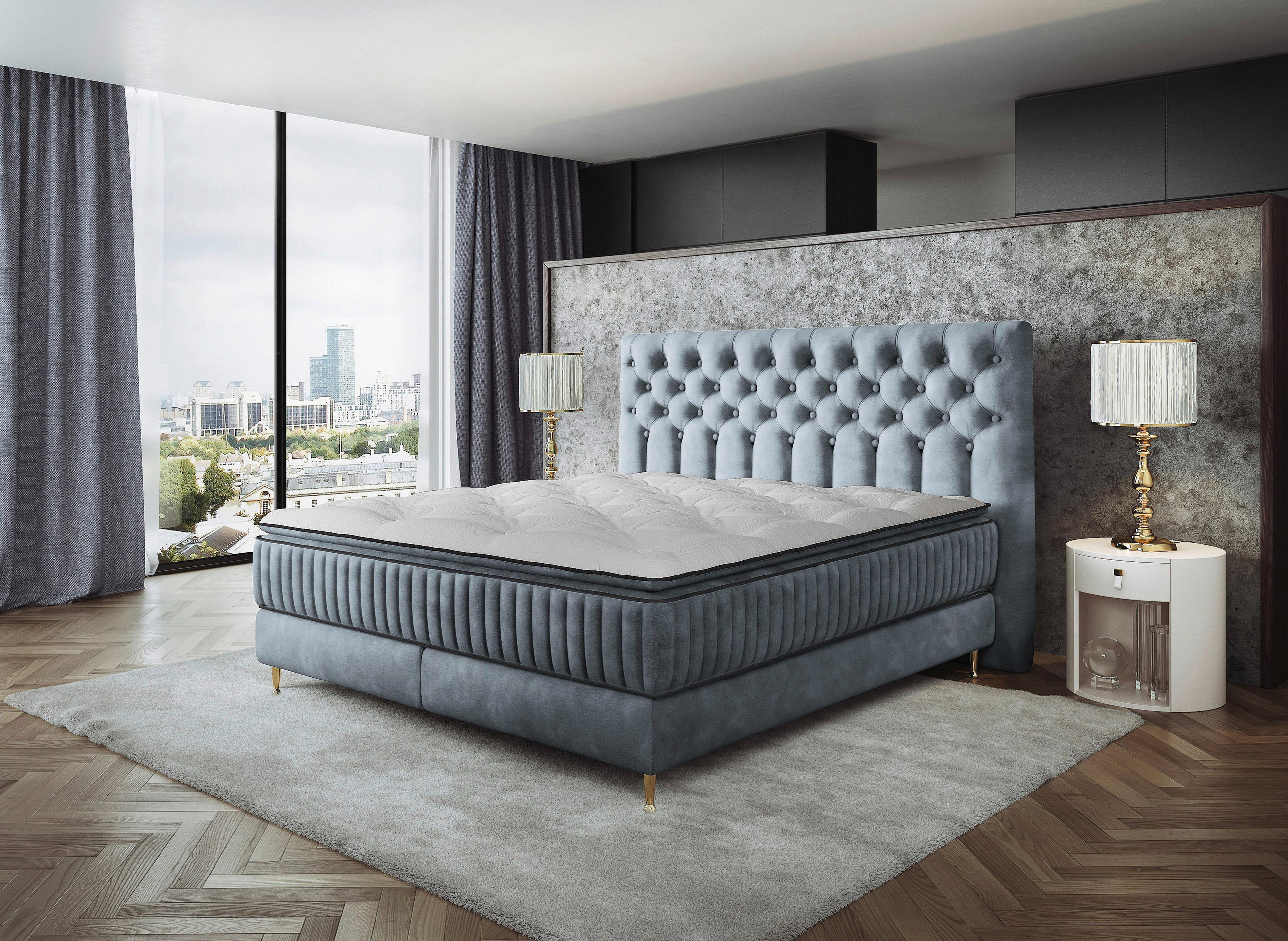 BOXSPRINGBETT 180/200 cm  in Blaugrau  - Goldfarben/Blaugrau, Design, Textil/Metall (180/200cm) - Boxxx