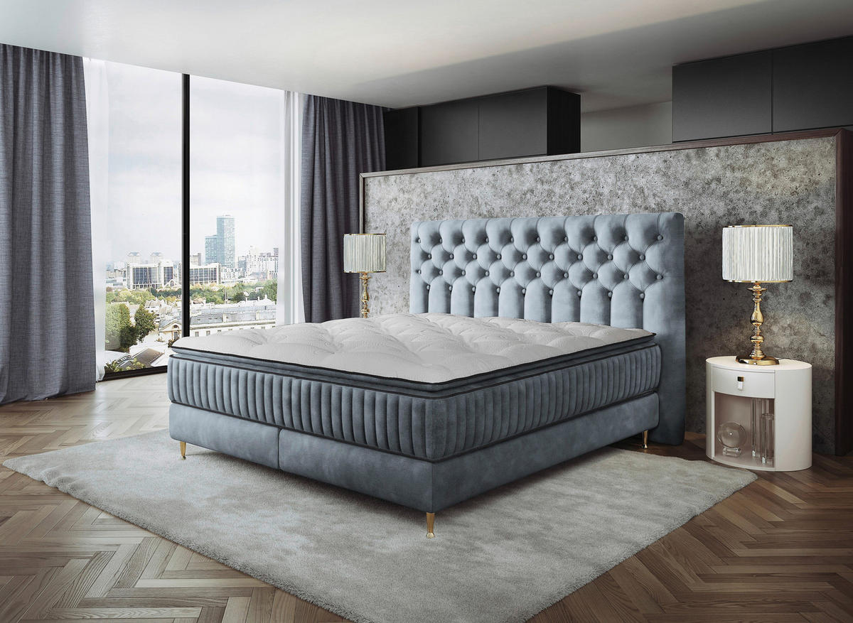 BOXSPRINGBETT 180/200 cm  in Blaugrau  - Goldfarben/Blaugrau, Design, Textil/Metall (180/200cm) - Boxxx