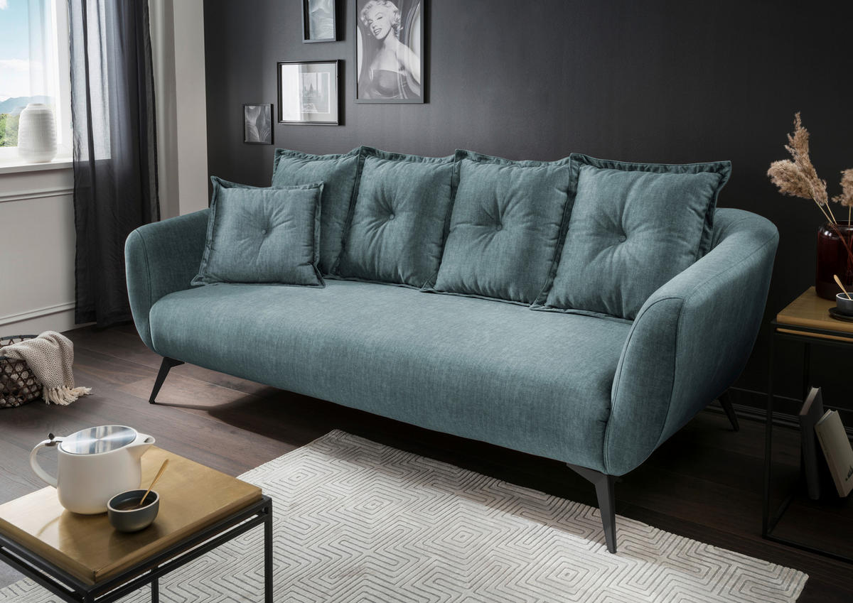 3-SITZER-SOFA in Velours Blau  - Blau/Schwarz, Modern, Holz/Textil (236/94/103cm) - Livetastic