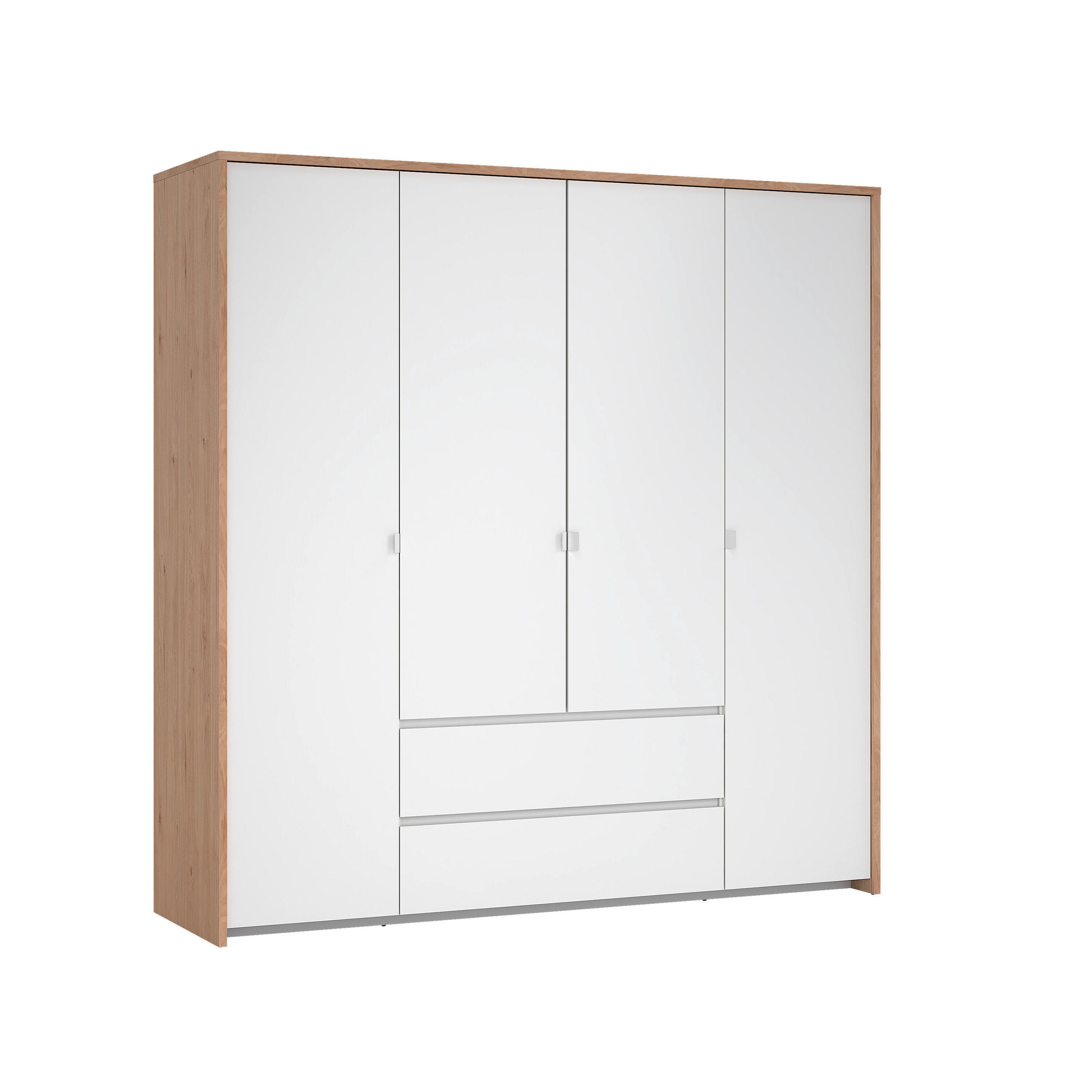 DREHTÜRENSCHRANK 197/202/58 cm 4-türig Weiß, Eichefarben  - Eichefarben/Weiß, KONVENTIONELL, Holzwerkstoff/Metall (197/202/58cm) - Boxxx