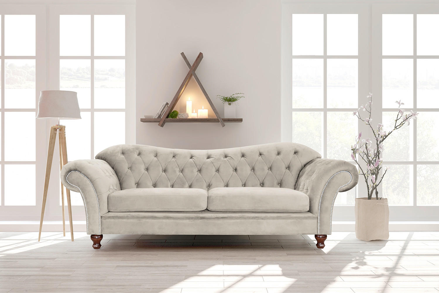 3-SITZER-SOFA SHEFFIELD Mikrofaser Beige  - Beige/Braun, Design, Holz/Textil (230/92/90cm) - P & B