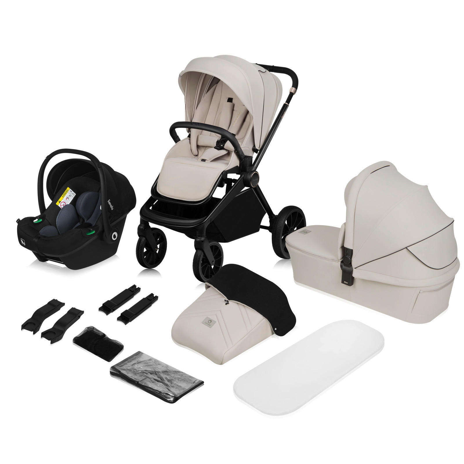 KINDERWAGENSET  Mika Plus 3 in 1  Beige Sand  - Beige/Schwarz, Basics, Textil (93/62/110cm) - Lionelo