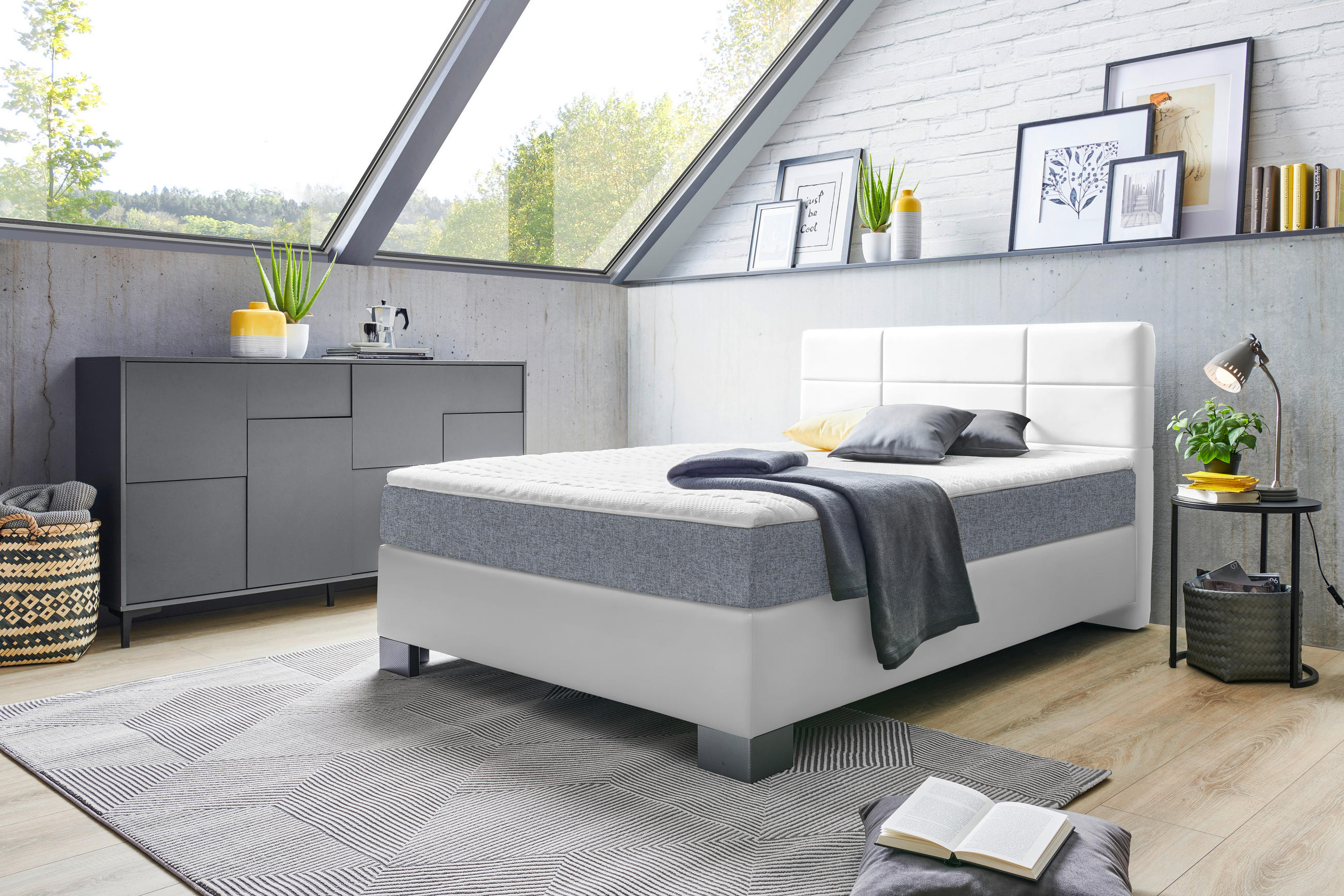 BOXSPRINGBETT 140/200 cm  in Weiß  - Graphitfarben/Weiß, Design, Holz/Textil (140/200cm) - Hom`in