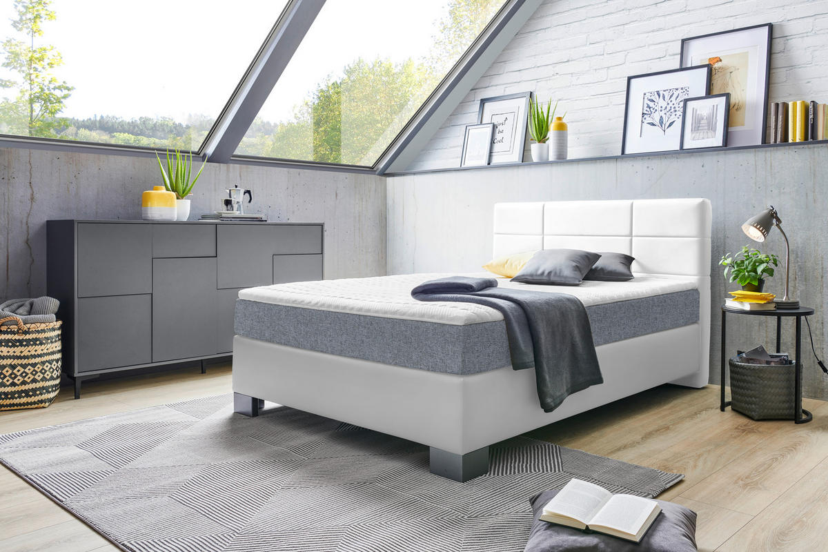 BOXSPRINGBETT 140/200 cm  in Weiss  - Weiss/Graphitfarben, Design, Holz/Textil (140/200cm) - Hom`in