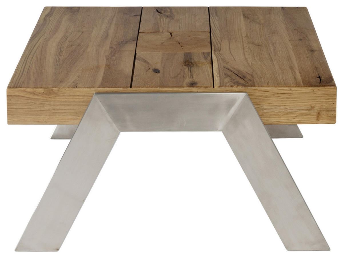 COUCHTISCH Altholz vollmassiv 80/82,5/45 cm rechteckig Eichefarben, Edelstahlfarben  - Edelstahlfarben/Eichefarben, Basics, Holz/Metall (80/82,5/45cm)