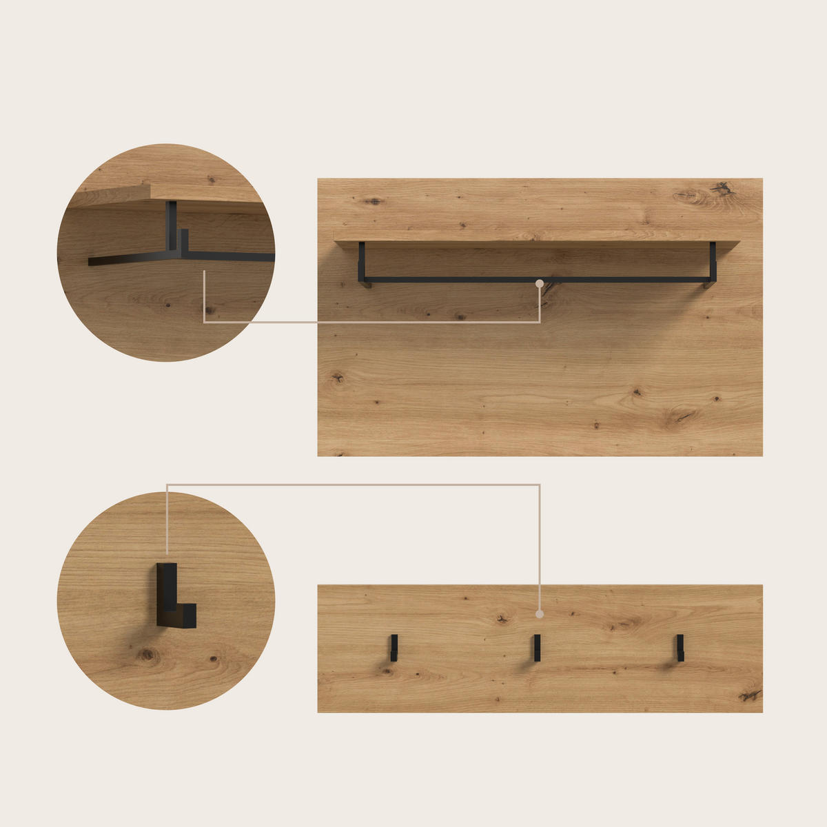 GARDEROBE 4-teilig  in 175/190/37 cm  - Weiß/Eiche Artisan, Design, Holzwerkstoff (175/190/37cm) - MID.YOU