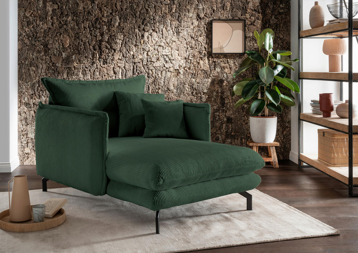 XXL-SESSEL in Cord Grün  - Schwarz/Grün, Modern, Textil/Metall (111/101/167cm) - Livetastic