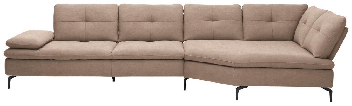 ECKSOFA  in Flachgewebe Taupe  344/157 cm  - Taupe/Schwarz, Design, Textil/Metall (344/157cm) - Chilliano