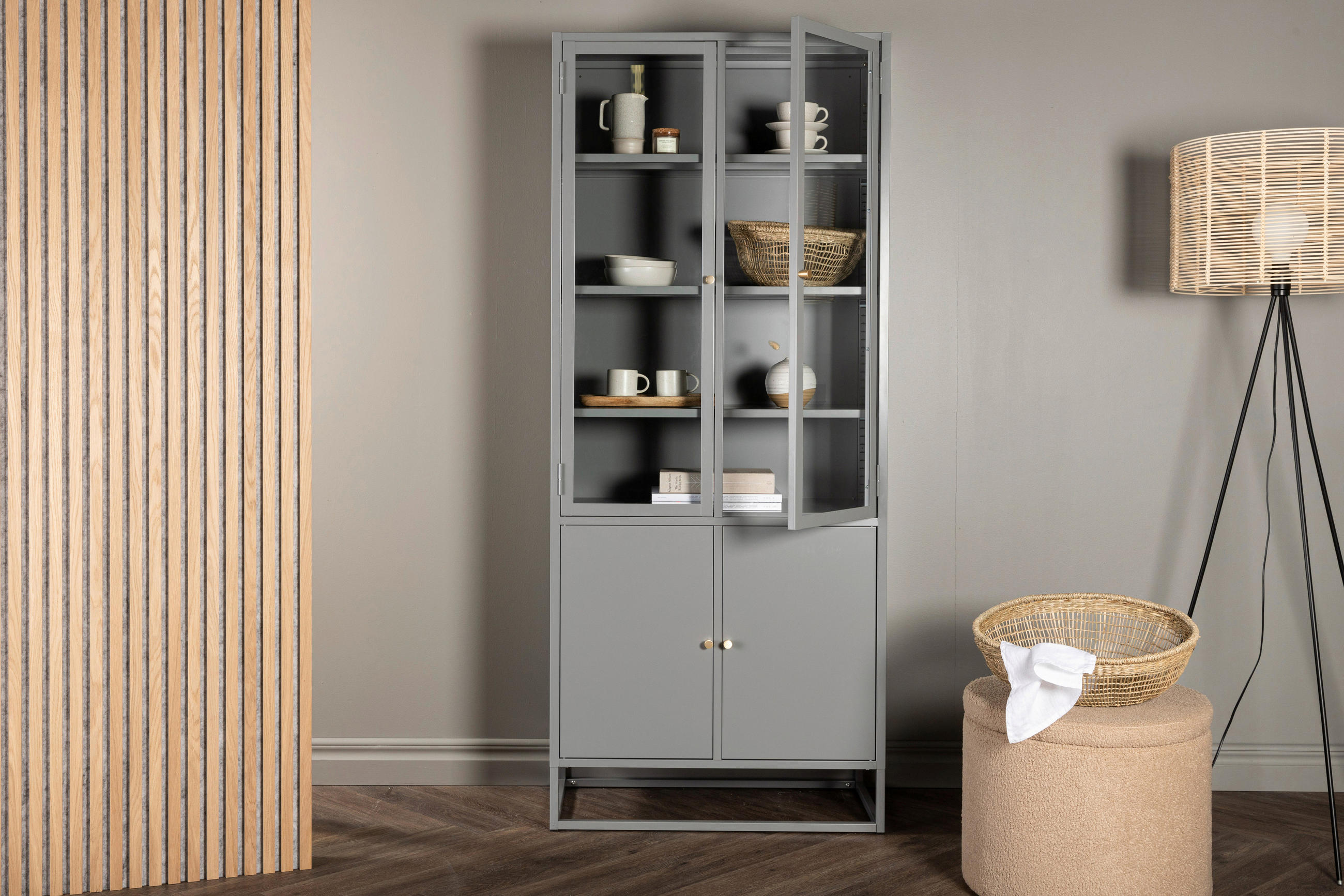 VITRINE in Hellgrau  - Hellgrau, Design, Glas/Metall (80/190/41cm) - Livetastic