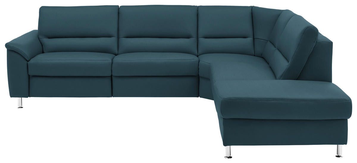 ECKSOFA Echtleder Blau  - Blau/Alufarben, Konventionell, Leder/Metall (290/249cm) - Beldomo Premium