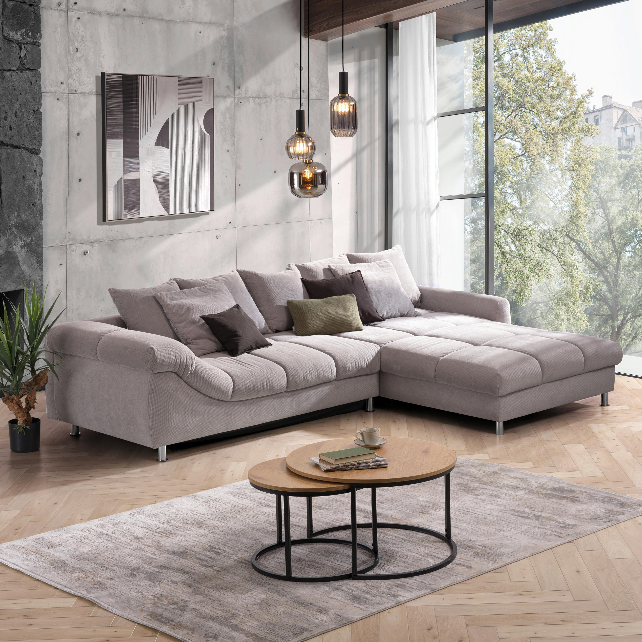 ECKSOFA Grau, Silberfarben Webstoff  - Silberfarben/Grau, Design, Textil/Metall (337/228cm) - Carryhome