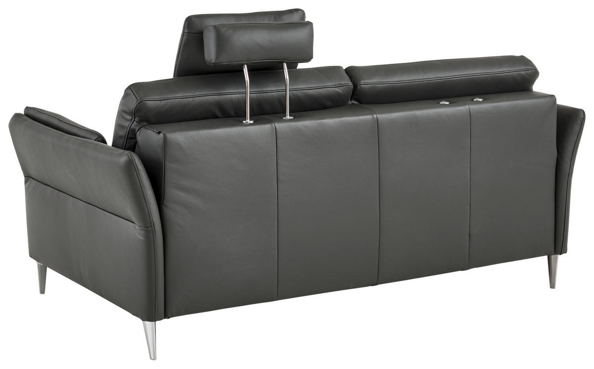 3-SITZER-SOFA Echtleder Anthrazit  - Anthrazit/Alufarben, Konventionell, Leder/Metall (190/84/99cm) - Dieter Knoll