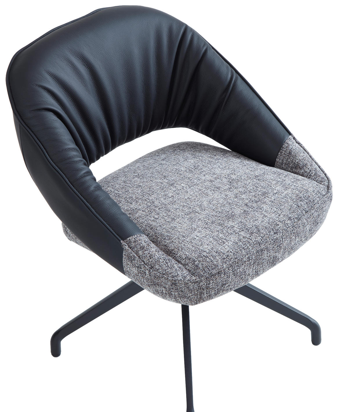 ARMLEHNSTUHL  Sitzfläche 360° drehbar, automatische Rückholfunktion Leinenoptik Echtleder  Grau, Schwarz  - Schwarz/Grau, Design, Leder/Textil (60/81/63.5cm) - Dieter Knoll