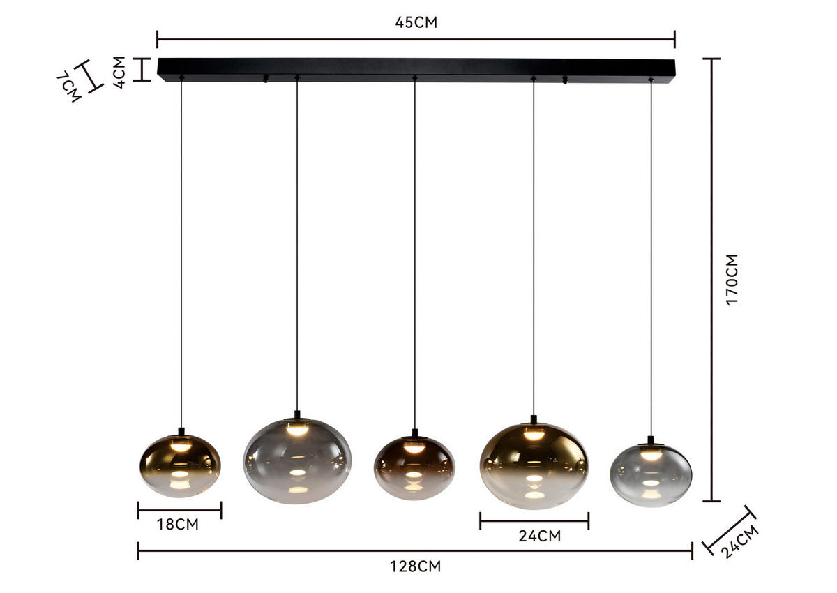 LED-HÄNGELEUCHTE Pesaro 128/170/20 cm  - Schwarz, Design, Glas/Metall (128/170/20cm)
