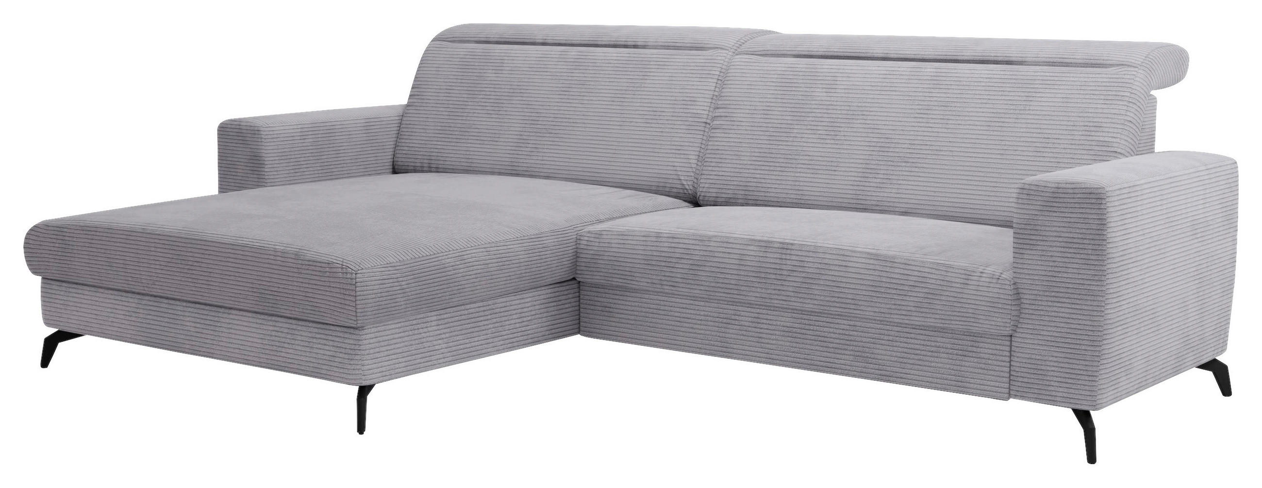 ECKSOFA inkl. Funktion Hellgrau Cord Bettkasten, Kopfteilverstellung  - Hellgrau/Schwarz, KONVENTIONELL, Textil/Metall (178/290cm) - Cantus
