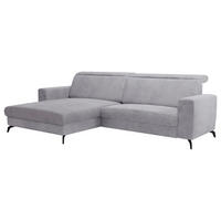 ECKSOFA 178/290 cm  in Cord Hellgrau Bettkasten, Kopfteilverstellung  178/290 cm  - Hellgrau/Schwarz, KONVENTIONELL, Textil/Metall (178/290cm) - Sit & More