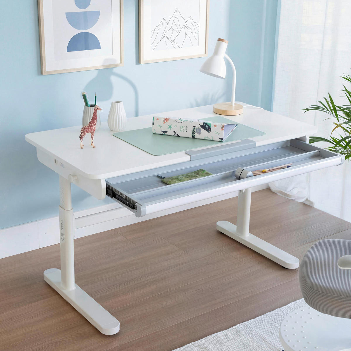 SCHREIBTISCH  Weiß höhenverstellbar  - Weiß, MODERN, Holzwerkstoff/Metall (109,5/62-78/60cm) - Roba