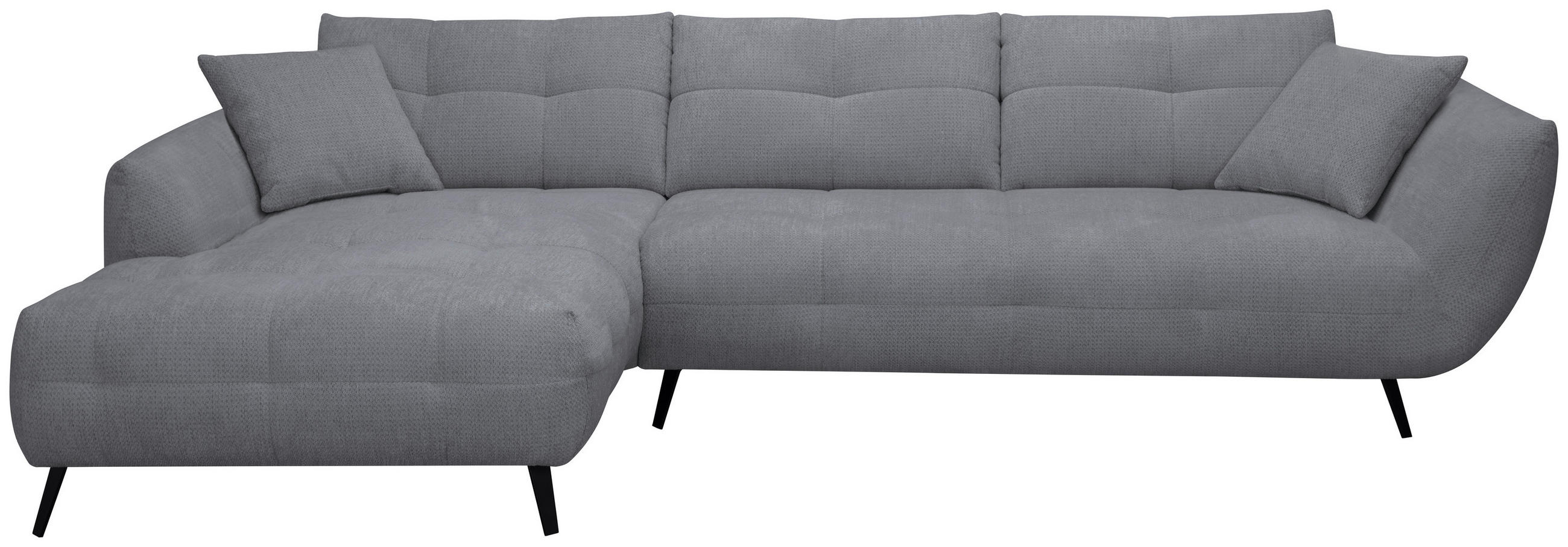 ECKSOFA Dunkelgrau Chenille Armlehnenkissen, Rücken echt, Sitztiefenverstellung  - Dunkelgrau/Schwarz, KONVENTIONELL, Textil/Metall (215/320cm) - Hom`in