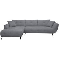 ECKSOFA 215/320 cm  in Chenille Dunkelgrau Armlehnenkissen, Rücken echt, Sitztiefenverstellung  215/320 cm  - Dunkelgrau/Schwarz, KONVENTIONELL, Textil/Metall (215/320cm) - Hom`in