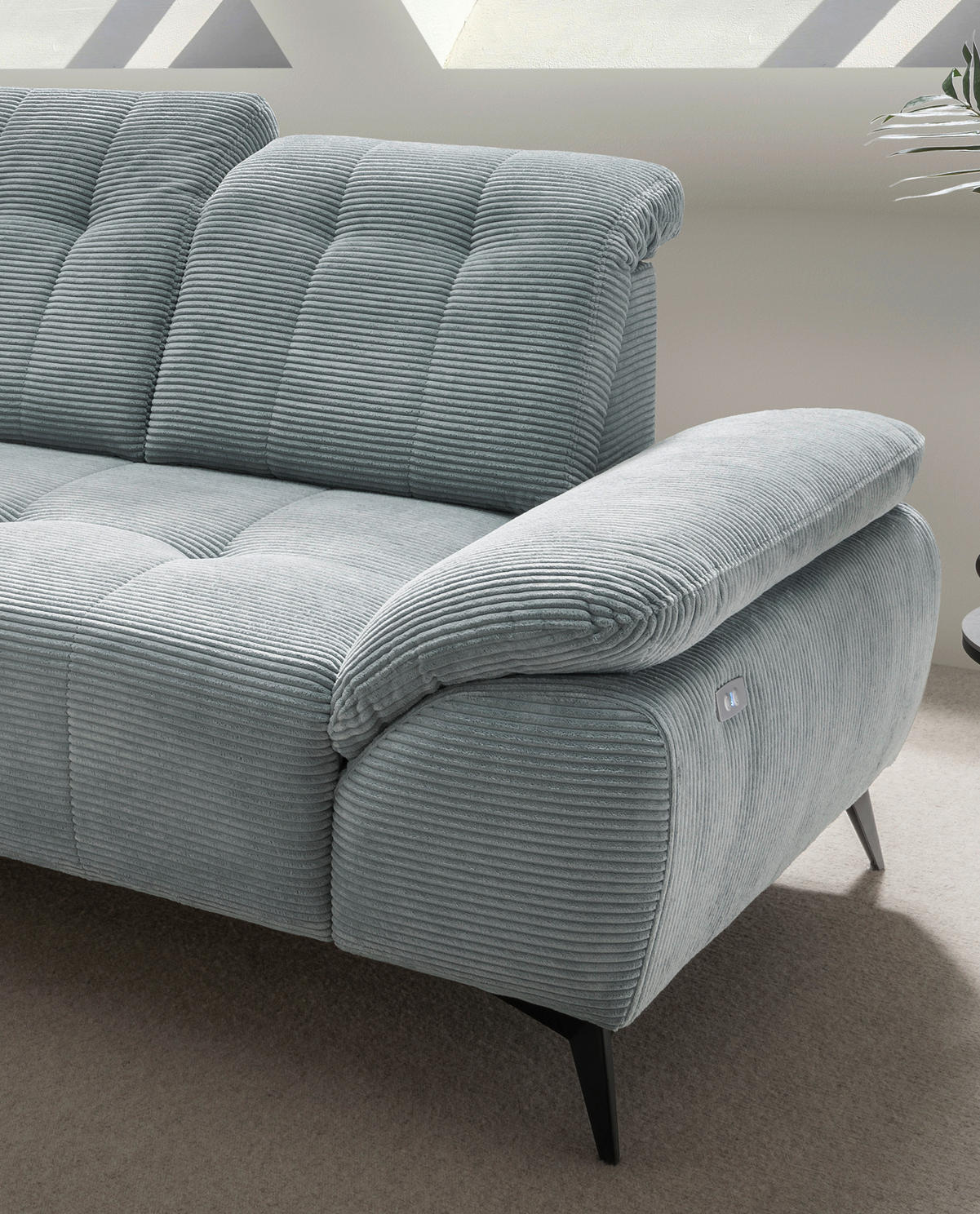 ECKSOFA in Cord Hellblau  - Schwarz/Hellblau, Modern, Textil/Metall (200/272cm) - Livetastic