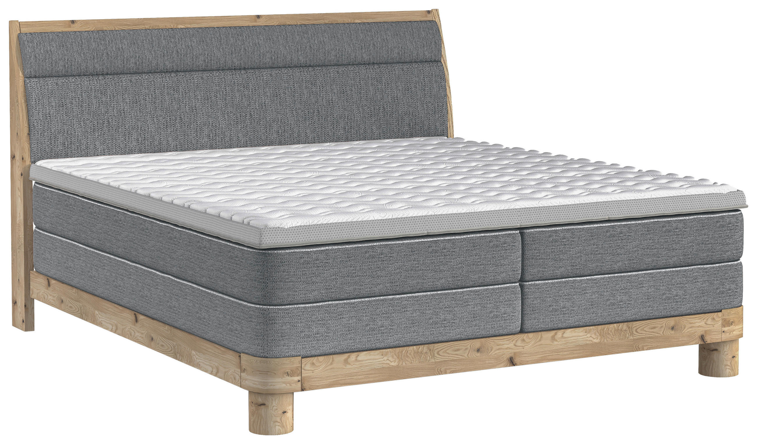 BOXSPRINGBETT 180/200 cm,  in Dunkelgrau, gepolstertes Kopfteil, Topper, Matratzen, H2 + H2 = mittel  - Eichefarben/Dunkelgrau, KONVENTIONELL, Holz/Textil (180/200cm) - Valnatura