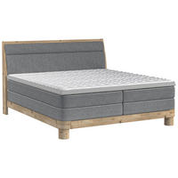 BOXSPRINGBETT 180/200 cm,  in Dunkelgrau, gepolstertes Kopfteil, Topper, Matratzen, H2 + H2 = mittel  - Eichefarben/Dunkelgrau, KONVENTIONELL, Holz/Textil (180/200cm) - Valnatura