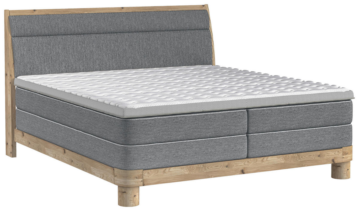 BOXSPRINGBETT 180/200 cm,  in Dunkelgrau, gepolstertes Kopfteil, Topper, Matratzen, H2 + H2 = mittel  - Eichefarben/Dunkelgrau, KONVENTIONELL, Holz/Textil (180/200cm) - Valnatura