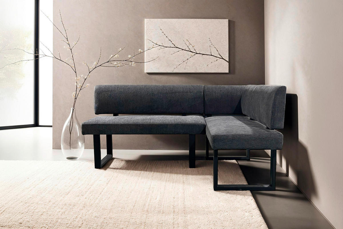 ECKBANK 181,5/125 cm Webstoff Grau, Schwarz   - Anthrazit/Schwarz, Design, Textil/Metall (181,5/125cm) - MID.YOU