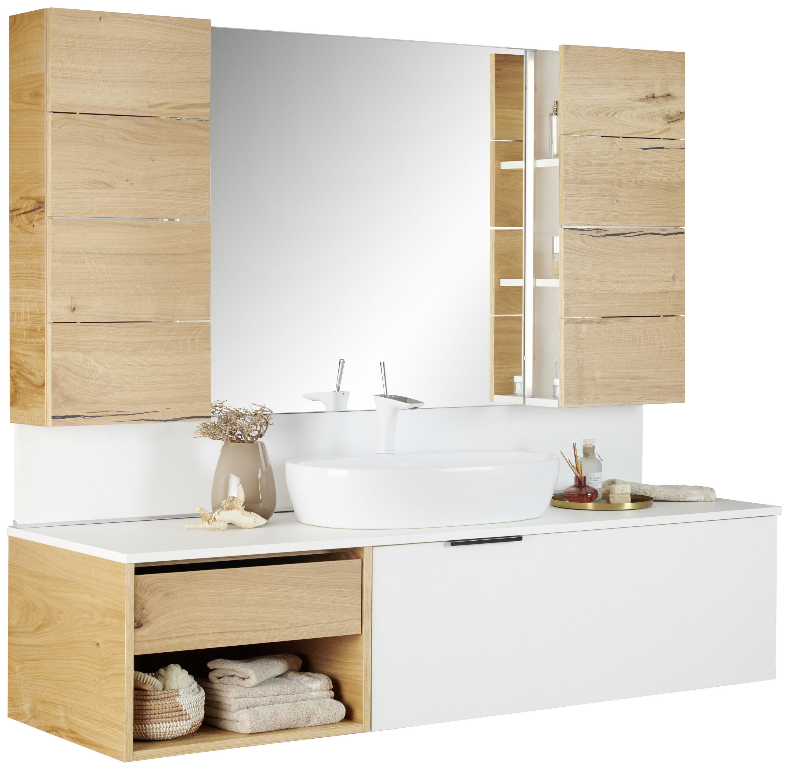 BADEZIMMER  in 180 cm  - Eichefarben/Weiß, KONVENTIONELL, Glas/Keramik (180cm) - Moderano